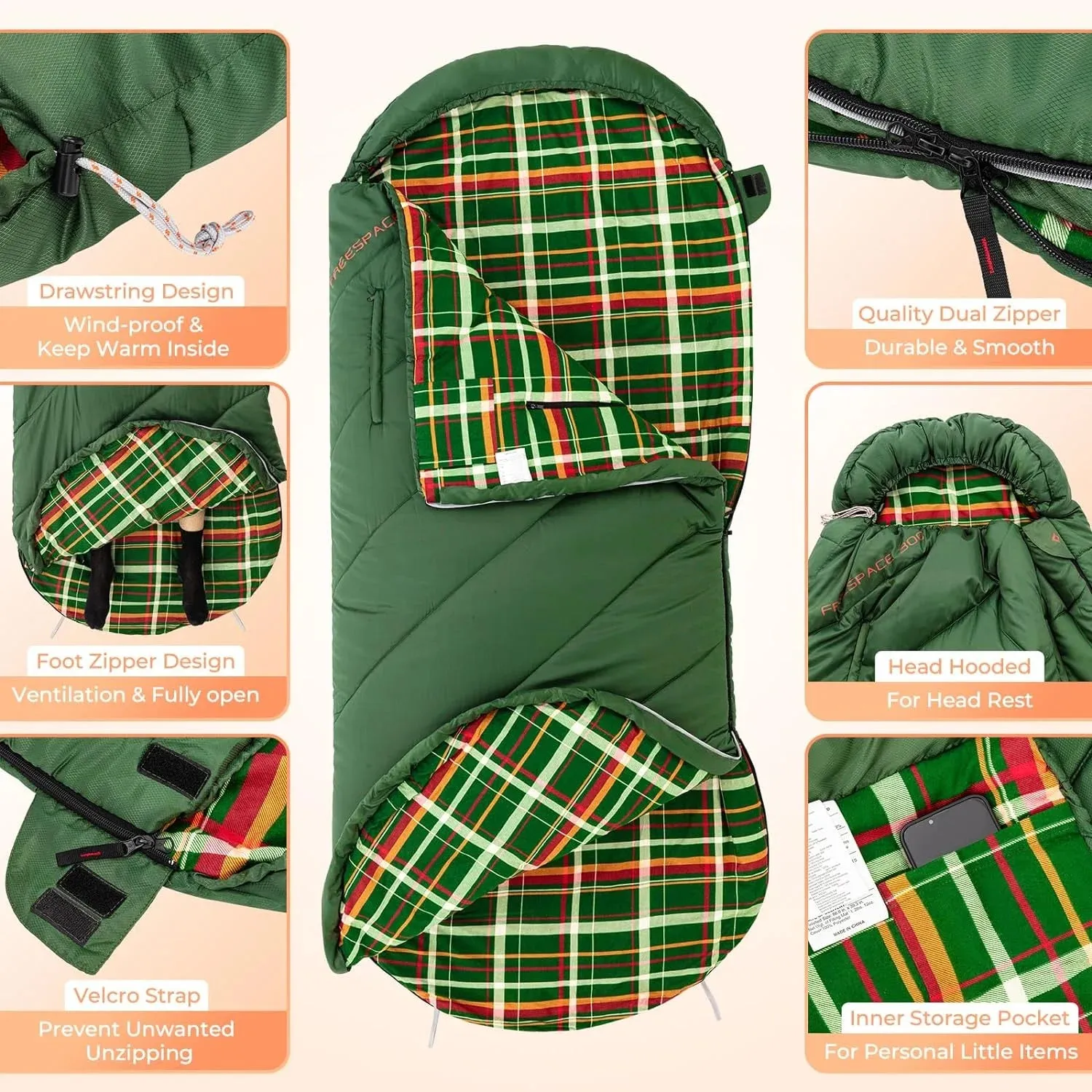Kingcamp Cotton Flannel Sleeping Bag, Oversized