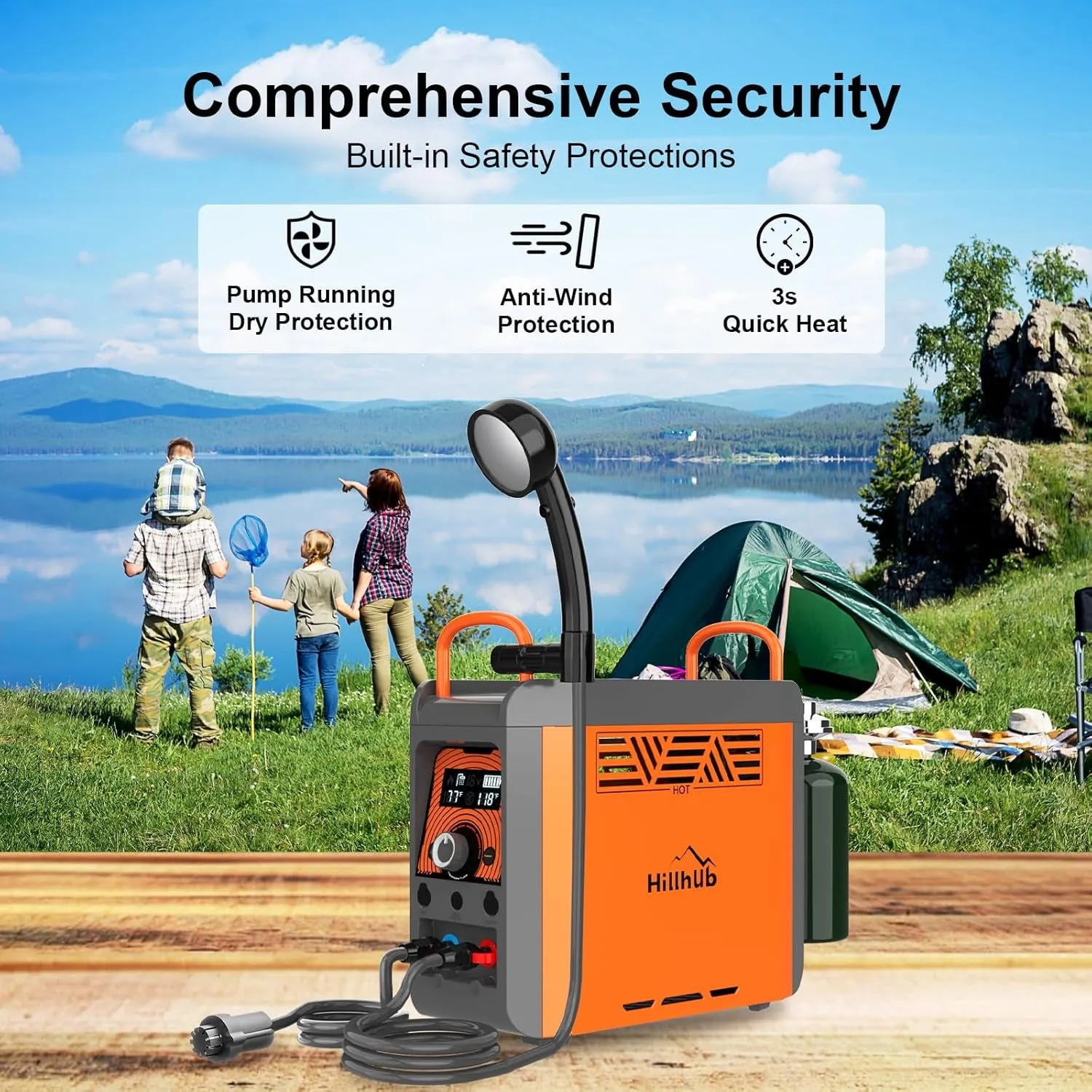 Portable Propane Water Heater with Water Pump&Showerhead,Instant Hot Water Heater with Built-In Battery for Showering&Cleaning,Outdoor